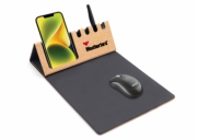 FOLDABLE CORK+PU MOUSE PAD WITH MOBILE & PEN HOLDER
