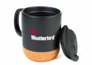 Matte Black Ceramic Mugs with Lid and Cork Base